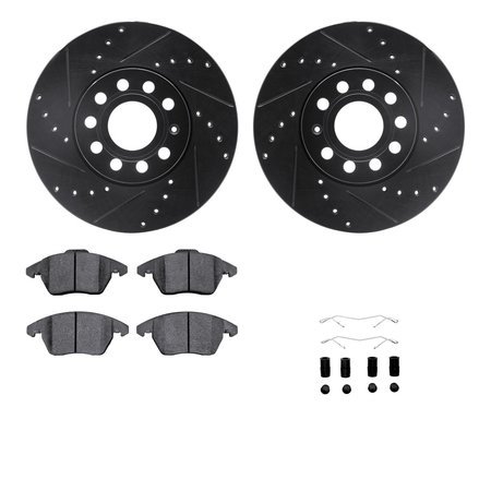 DYNAMIC FRICTION CO 8312-74081, Rotors-Drilled, Slotted-BLK w/ 3000 Series Ceramic Brake Pads incl. Hardware, Zinc Coat 8312-74081